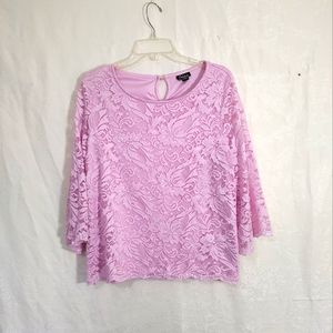 Simply Emma pink blouse with pink lace overlay   women's 1X  #294